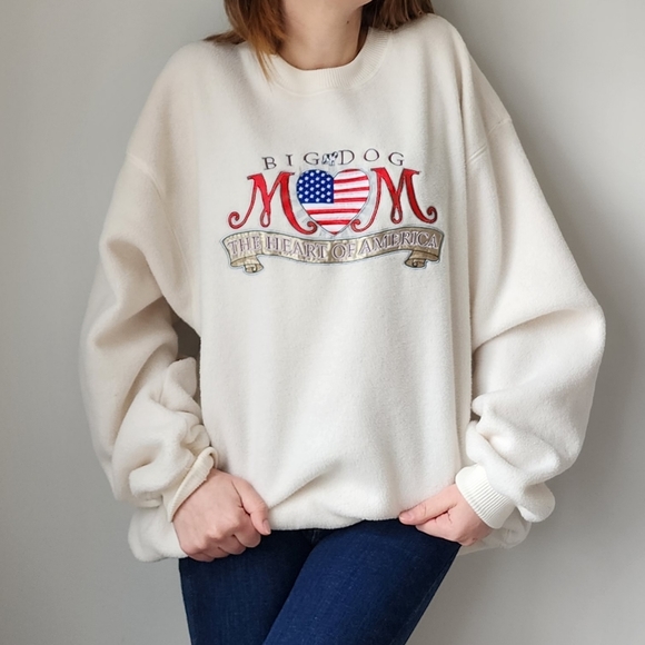 VINTAGE Big Dog Mom The Heart of America Graphic Text Pullover Crewneck Fleece L - Picture 1 of 12